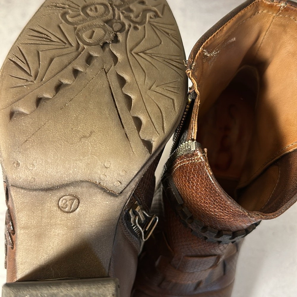 A.S.98 Women’s Brown Woven Leather Ankle Booties - Picture 5 of 5